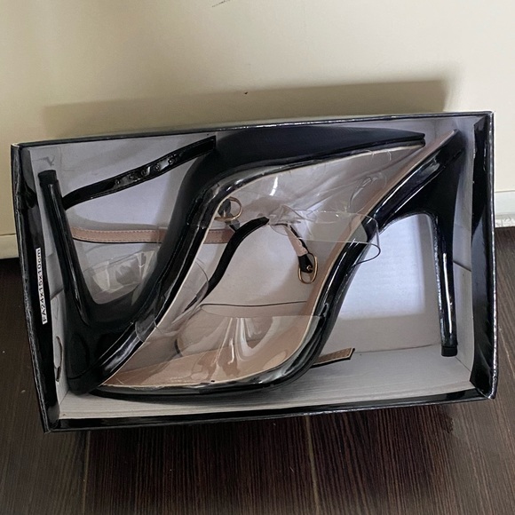 Black Clear Ankle Strap Heels - Picture 2 of 4